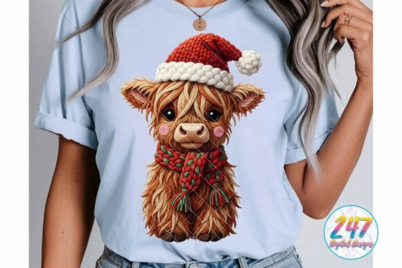 Baby Highland Cow Faux Yarn Christmas Illustrations