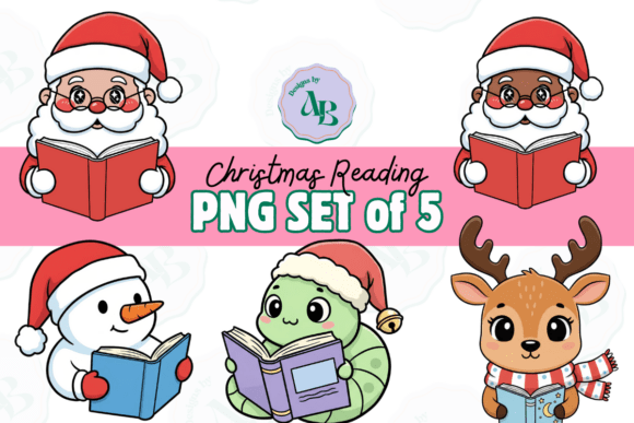 Bookish Christmas Reading Clip Art Set: Illustrations