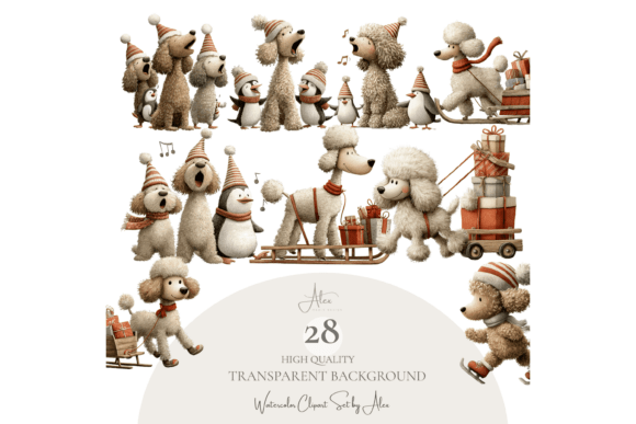 Christmas Poodle Clipart: Festive Illustrations