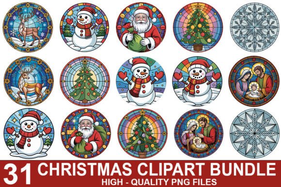 Christmas Round Clipart Bundle: Festive Illustrations