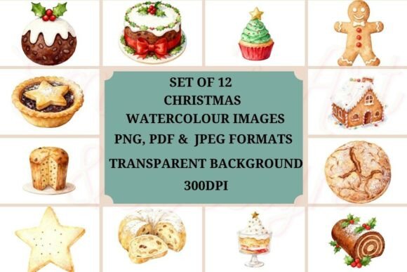 Christmas Watercolour Baking Clipart: Illustrations for Branding