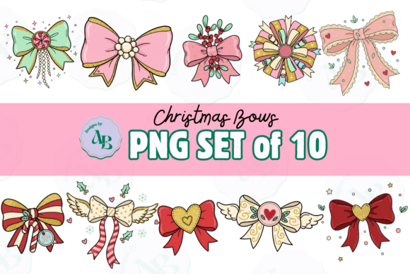 Coquette Christmas Bow PNG Set: Illustrations