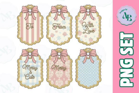 Coquette Christmas Gift Tags: Festive Illustrations