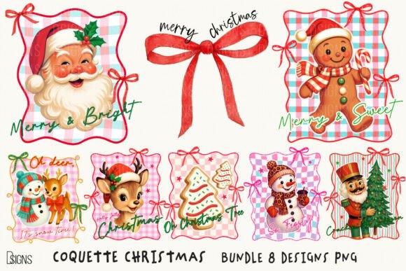 Coquette Christmas Preppy Bundle Png: Editorial Illustrations