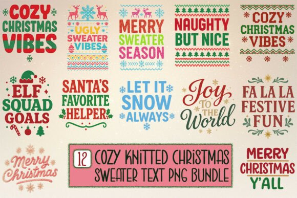 Cozy Knitted Christmas Sweater Text PNGs