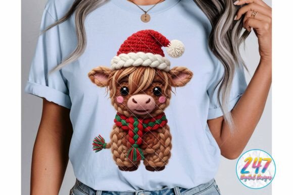 Crochet Faux Yarn Christmas Highland Cow Illustrations