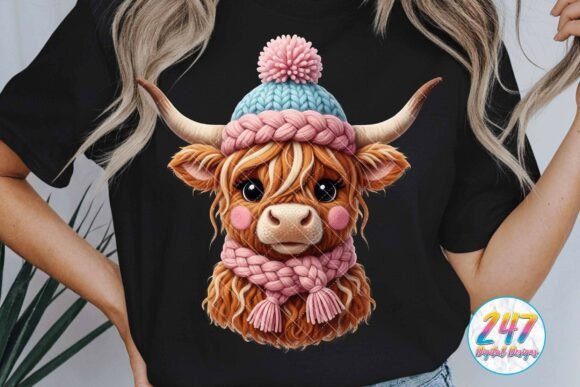 Crochet Highland Cow Christmas Winter Illustrations