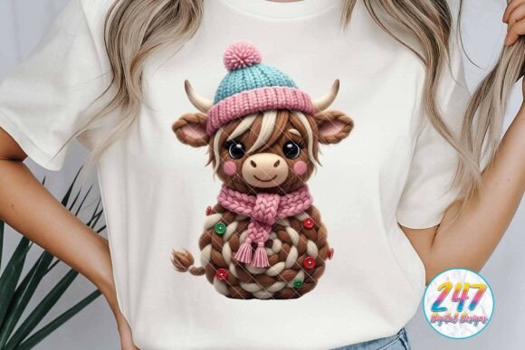 Crochet Yarn Highland Cow Christmas PNG Review