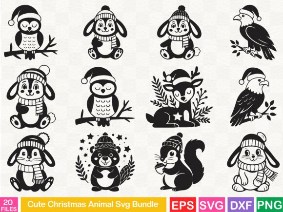 Cute Christmas Animal Svg Bundle: Illustrations