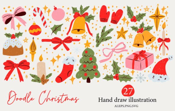 Doodle Christmas Clipart Set: Festive Illustrations
