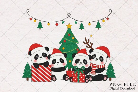 Funny Christmas Pandas Png: Cute Illustrations