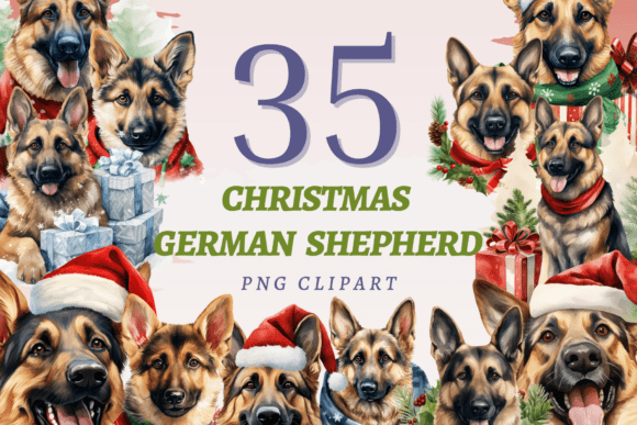 German Shepherd Illustrations for Holiday Branding