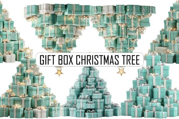 Gift Box Christmas Tree Clipart for Illustrations