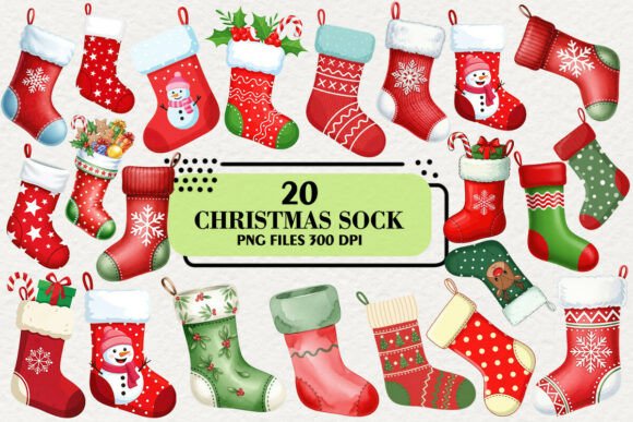 Kawaii Christmas Sock Clipart: Cute Illustrations