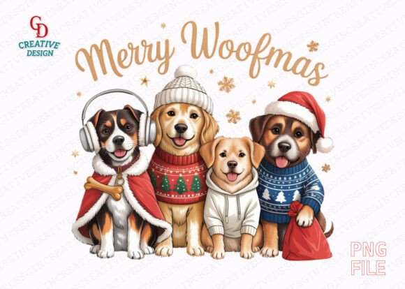 Merry Woofmas Christmas Dogs PNG Illustrations