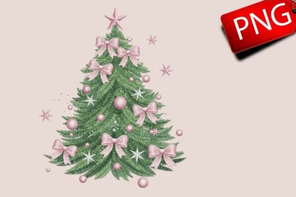 Pink Bow Christmas Tree: Festive Illustrations