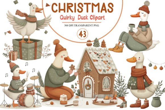 Quirky Christmas Duck Clipart: Festive Illustrations
