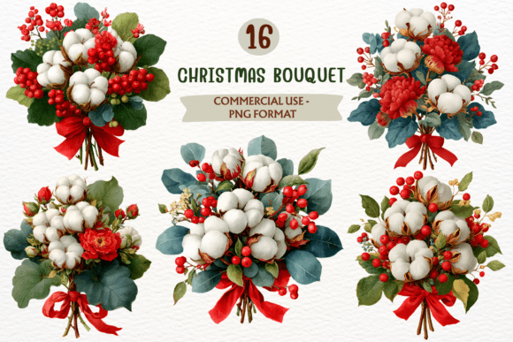 Watercolor Christmas Bouquet Clipart PNG Review