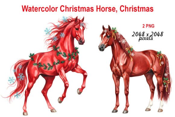Watercolor Christmas Horse Illustrations Review