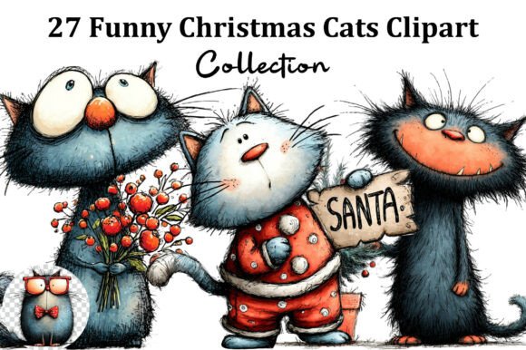 Watercolor Funny Christmas Cats Clipart Review