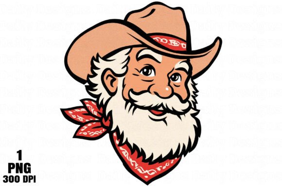Western Cowboy Santa Face PNG for Illustrations